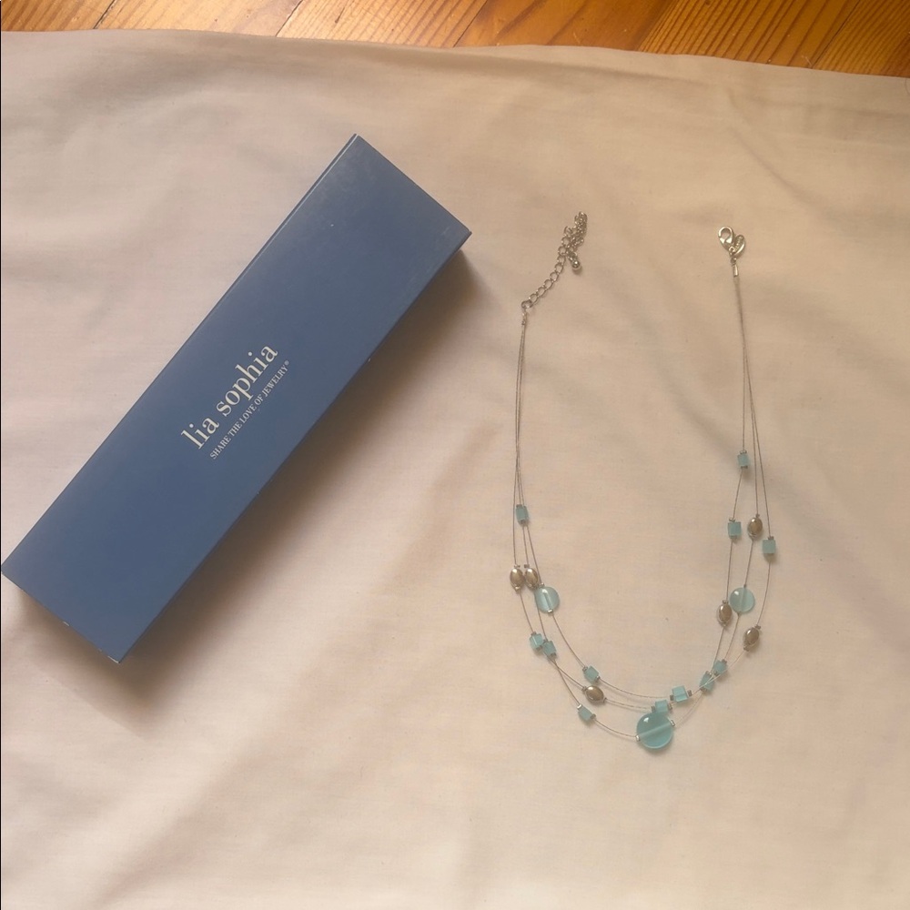 Lia Sophia Aqua and Silver Necklace-Gorgeous and in original box !